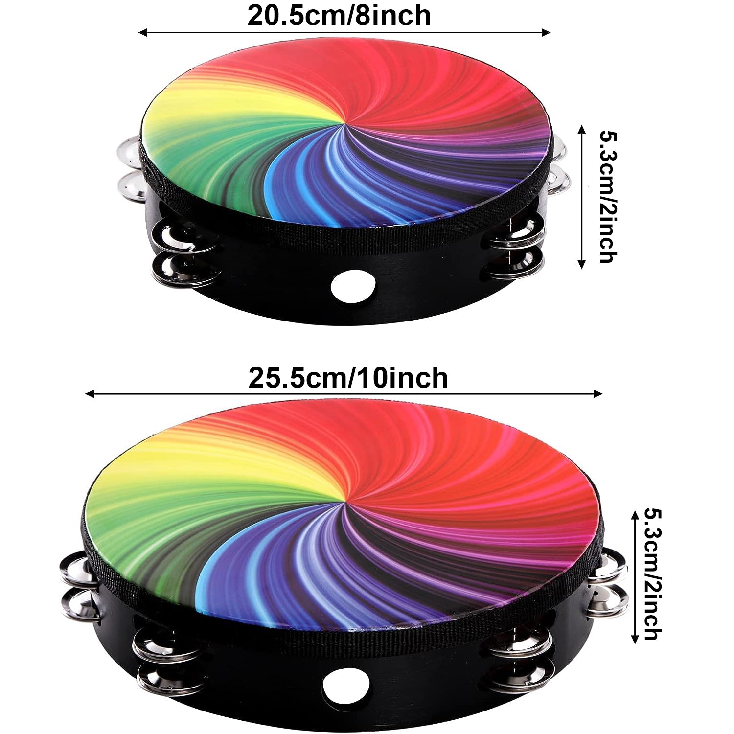 20CM Wood Radiant Tambourine Double Row Jingles Drum Hand Held Percussion