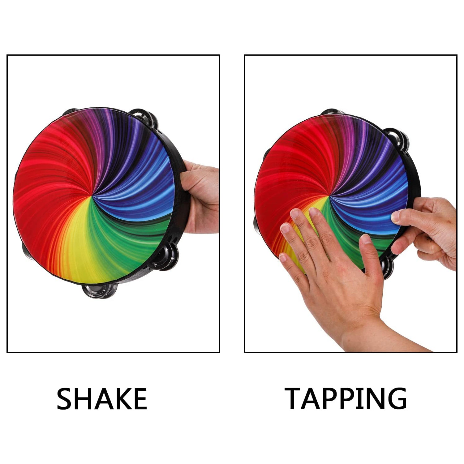 20CM Wood Radiant Tambourine Double Row Jingles Drum Hand Held Percussion