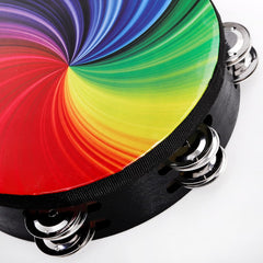 20CM Wood Radiant Tambourine Double Row Jingles Drum Hand Held Percussion