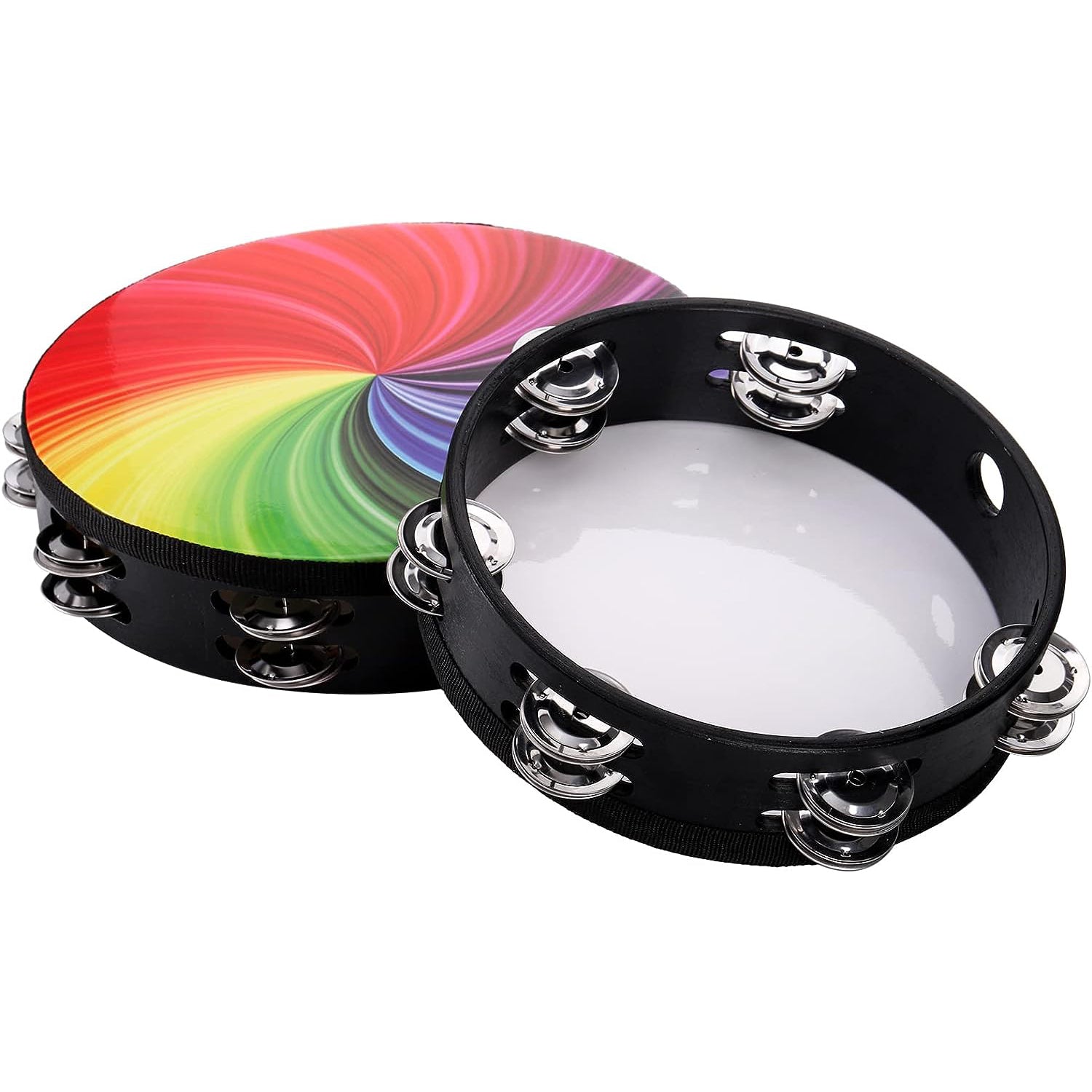 20CM Wood Radiant Tambourine Double Row Jingles Drum Hand Held Percussion