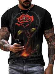 Red Rose 3D Print Men's Novelty t-shirt for Summer