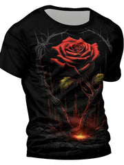 Red Rose 3D Print Men's Novelty t-shirt for Summer