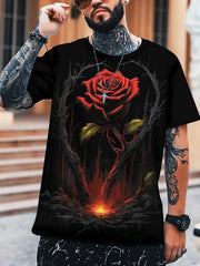 Red Rose 3D Print Men's Novelty t-shirt for Summer