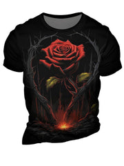 Red Rose 3D Print Men's Novelty t-shirt for Summer