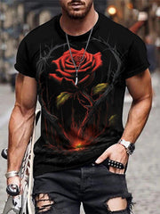 Red Rose 3D Print Men's Novelty t-shirt for Summer