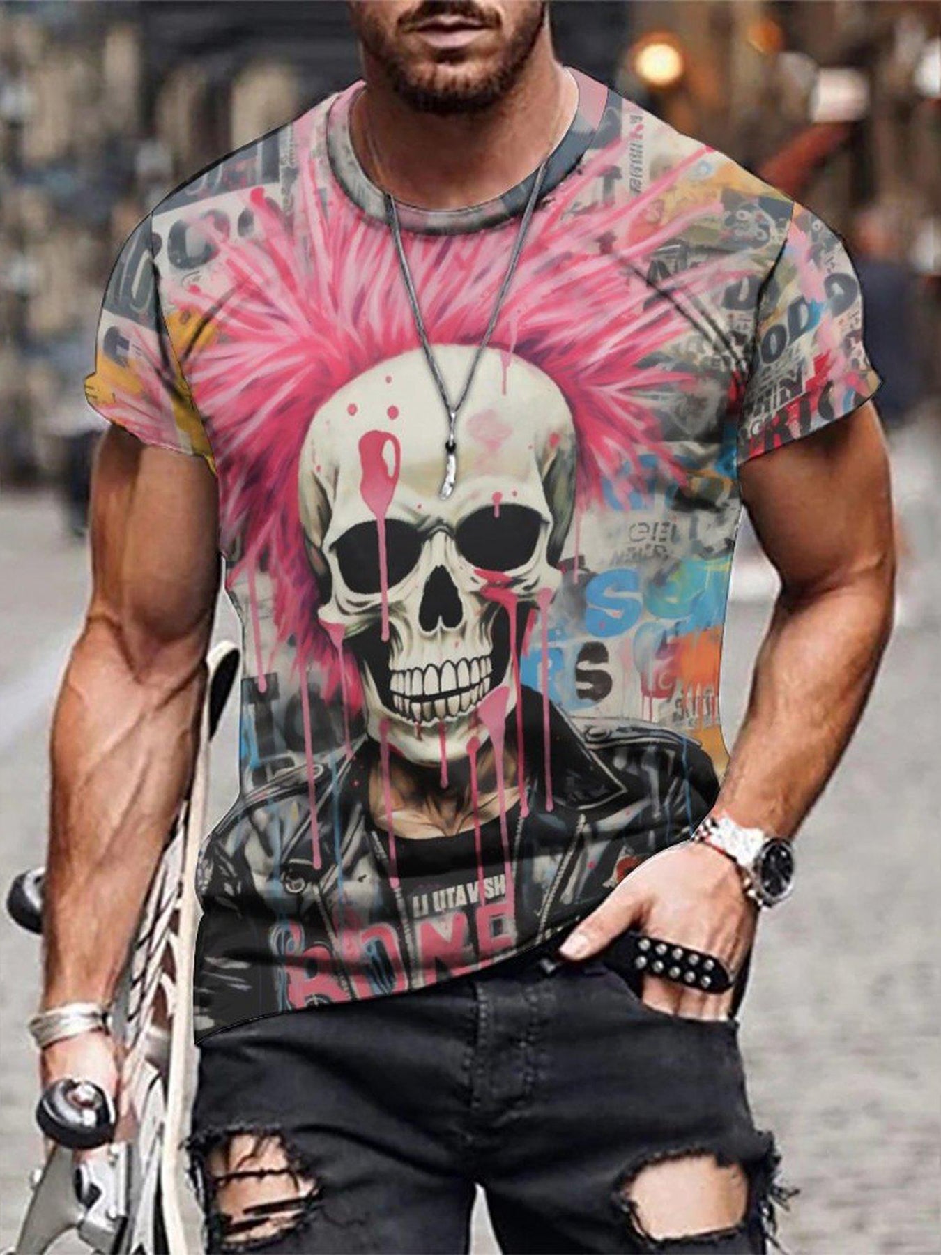 Skull 3d Print Men's Novelty T shirt For Summer