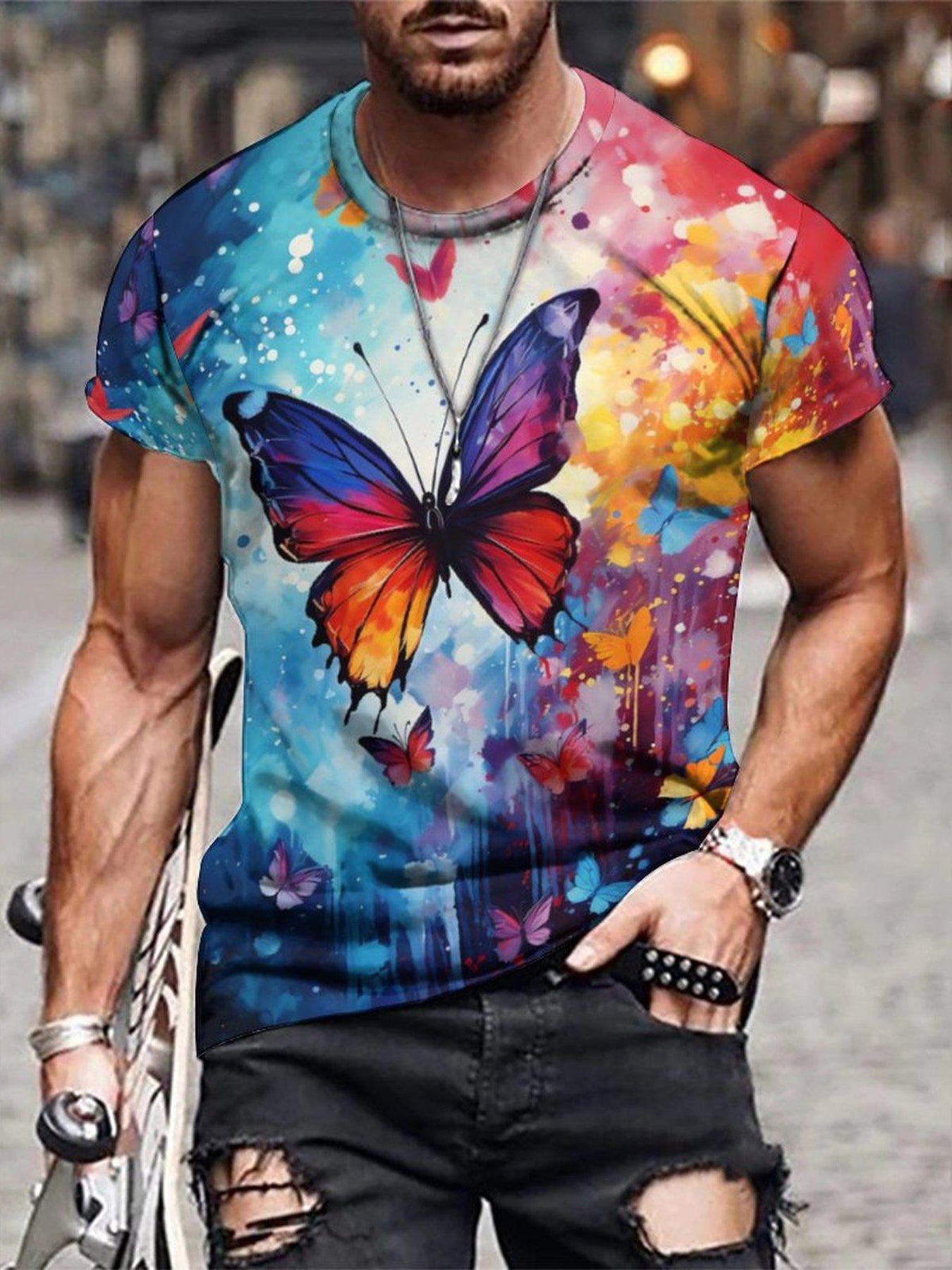 Butterfly 3D Print Men's Graphic T shirt Causal Tees Short Sleeve Tops