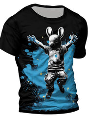 Stylish Bunny 3D Digital Pattern Men's Graphic Tee Short Sleeve Top