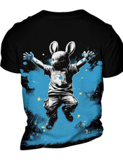 Stylish Bunny 3D Digital Pattern Men's Graphic Tee Short Sleeve Top