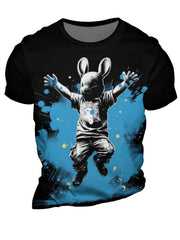 Stylish Bunny 3D Digital Pattern Men's Graphic Tee Short Sleeve Top