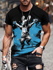 Stylish Bunny 3D Digital Pattern Men's Graphic Tee Short Sleeve Top