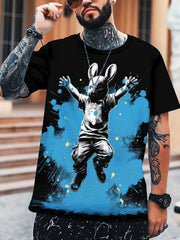 Stylish Bunny 3D Digital Pattern Men's Graphic Tee Short Sleeve Top