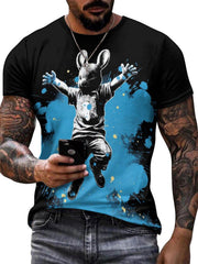 Stylish Bunny 3D Digital Pattern Men's Graphic Tee Short Sleeve Top