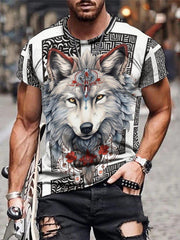 Wolf 3D Pattern Print Men's Graphic T-shirt Short Sleeve Pullover Tops
