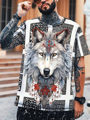 Wolf 3D Pattern Print Men's Graphic T-shirt Short Sleeve Pullover Tops