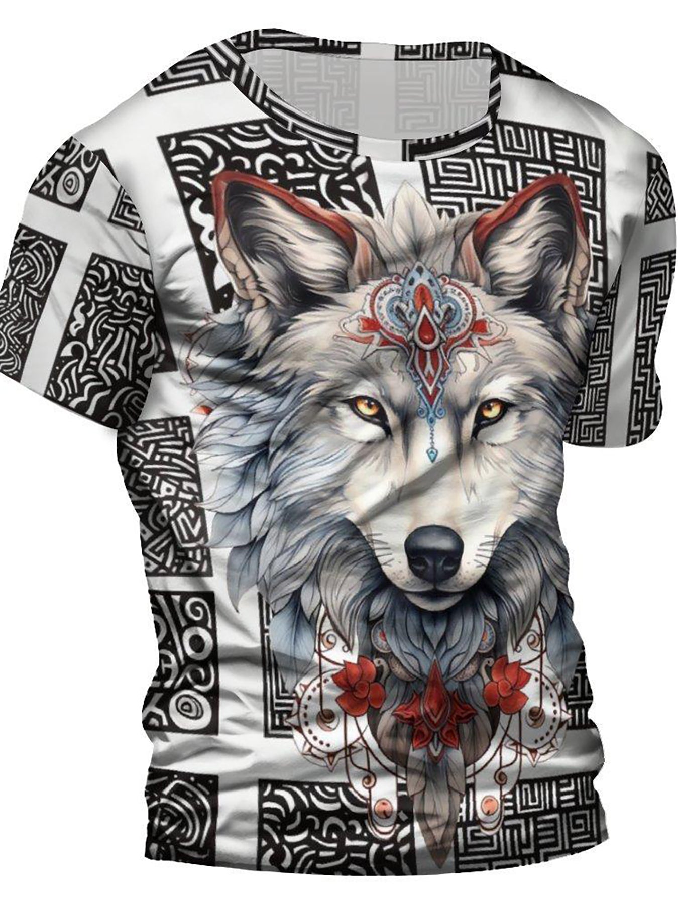 Wolf 3D Pattern Print Men's Graphic T-shirt Short Sleeve Pullover Tops