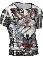 Wolf 3D Pattern Print Men's Graphic T-shirt Short Sleeve Pullover Tops
