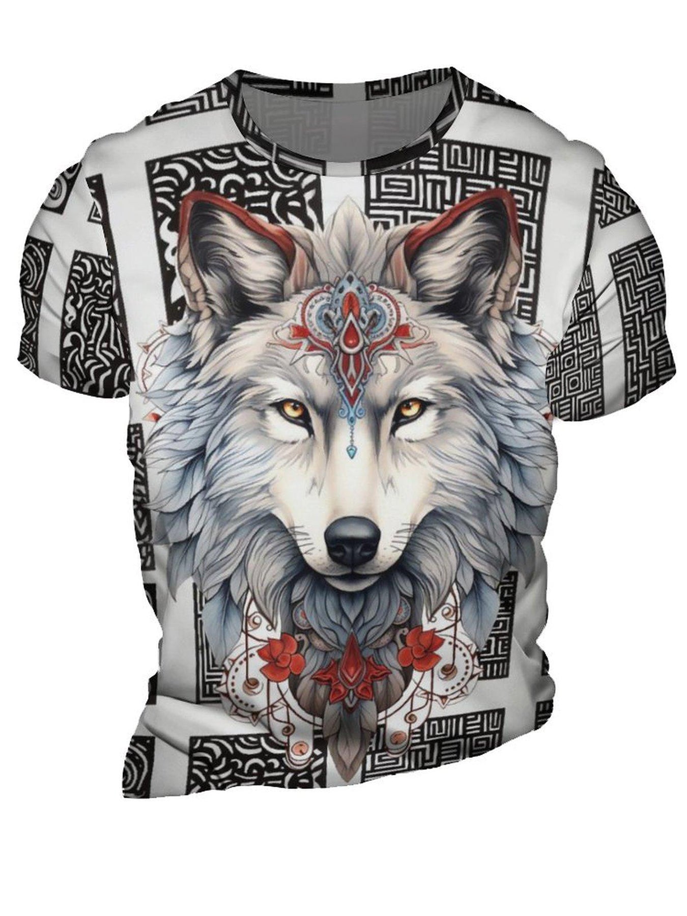 Wolf 3D Pattern Print Men's Graphic T-shirt Short Sleeve Pullover Tops