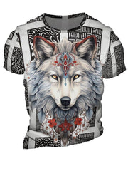 Wolf 3D Pattern Print Men's Graphic T-shirt Short Sleeve Pullover Tops