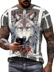 Wolf 3D Pattern Print Men's Graphic T-shirt Short Sleeve Pullover Tops