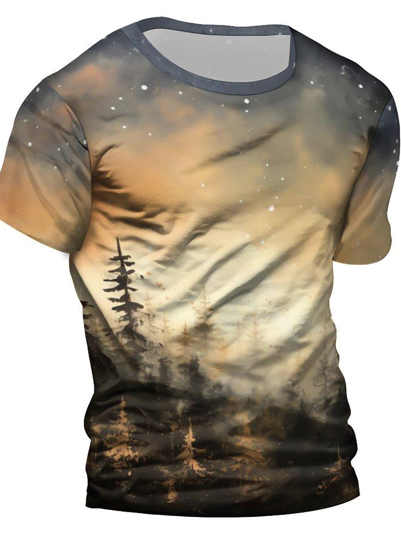 Men's Forest In Dusk And Falling Snowflakes Print Short Sleeve T shirt