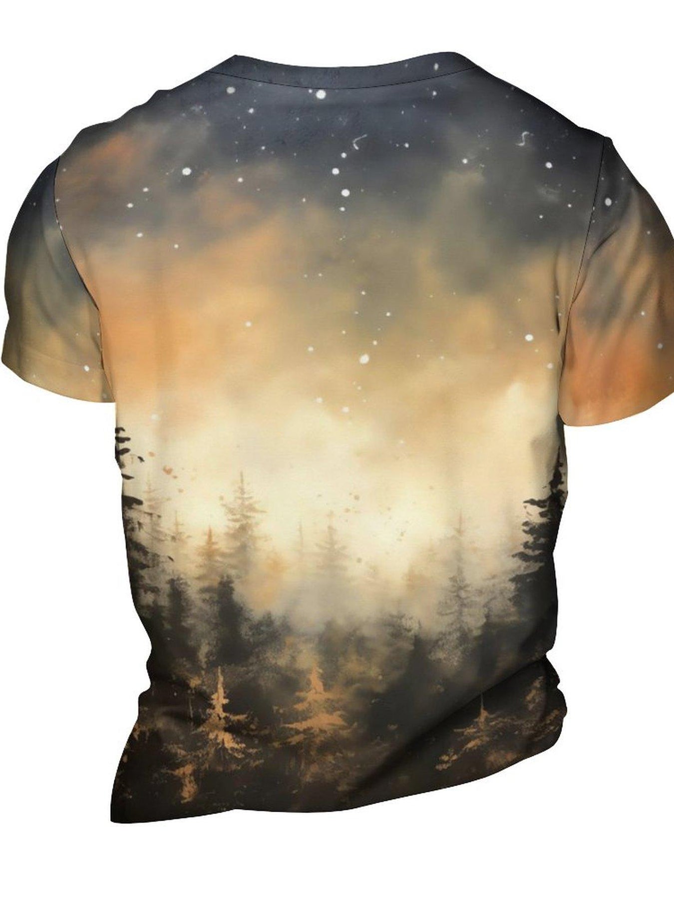 Men's Forest In Dusk And Falling Snowflakes Print Short Sleeve T shirt