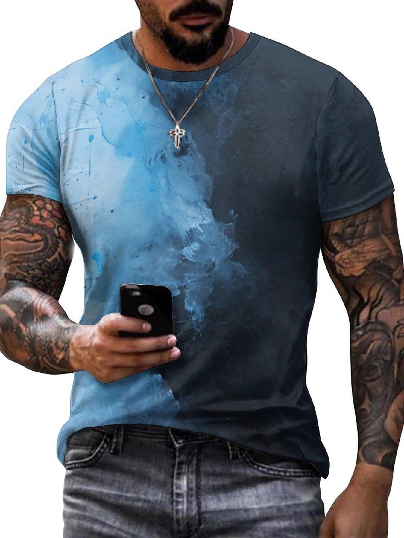 Watercolor Print Men's Graphic T-shirt Summer Outdoor Clothing