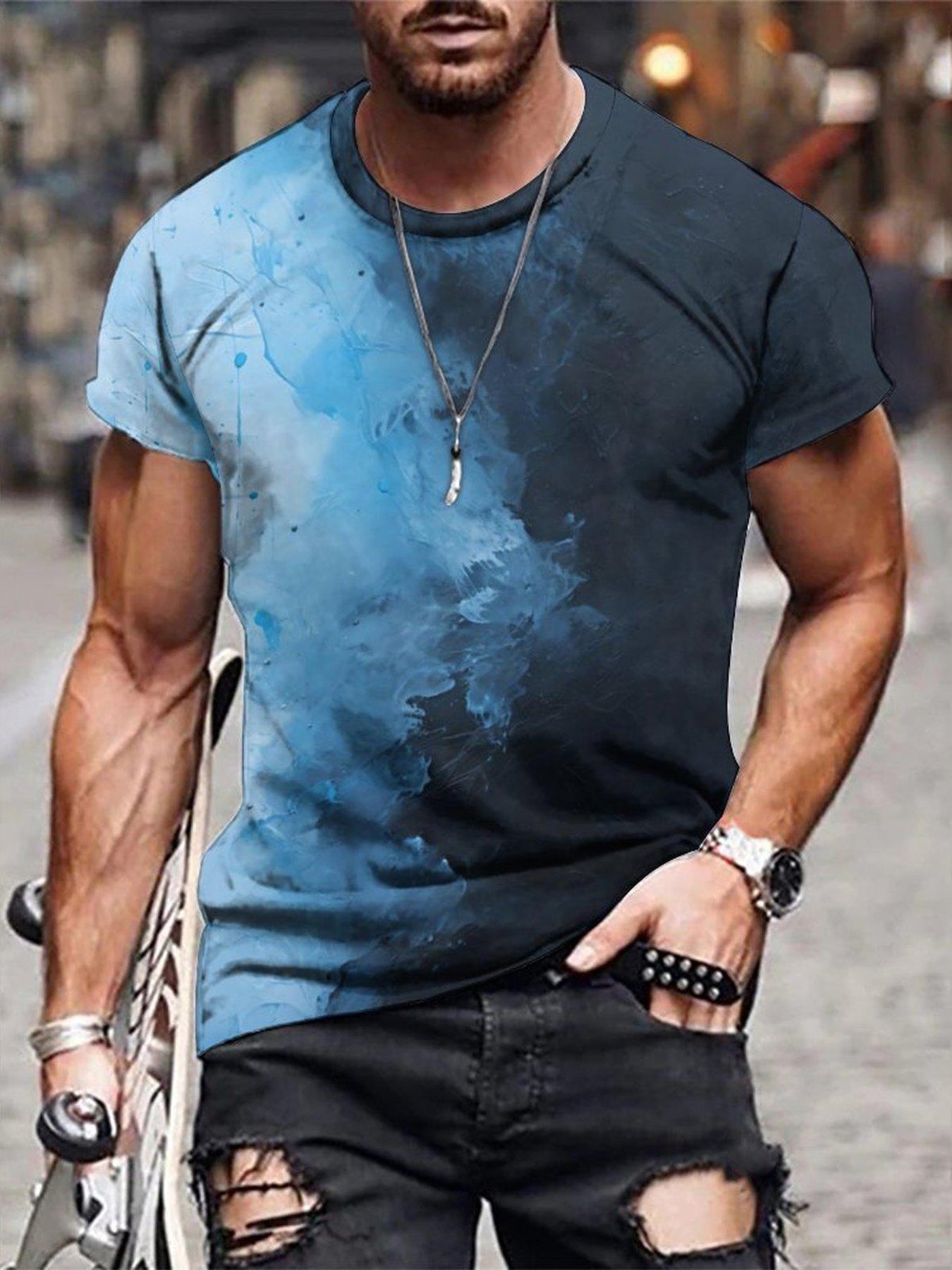 Watercolor Print Men's Graphic T-shirt Summer Outdoor Clothing