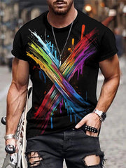 Colorful Paint Print Men's Short Sleeve T shirt for Summer
