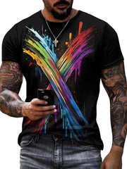 Colorful Paint Print Men's Short Sleeve T shirt for Summer