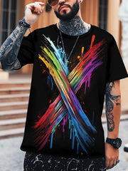 Colorful Paint Print Men's Short Sleeve T shirt for Summer
