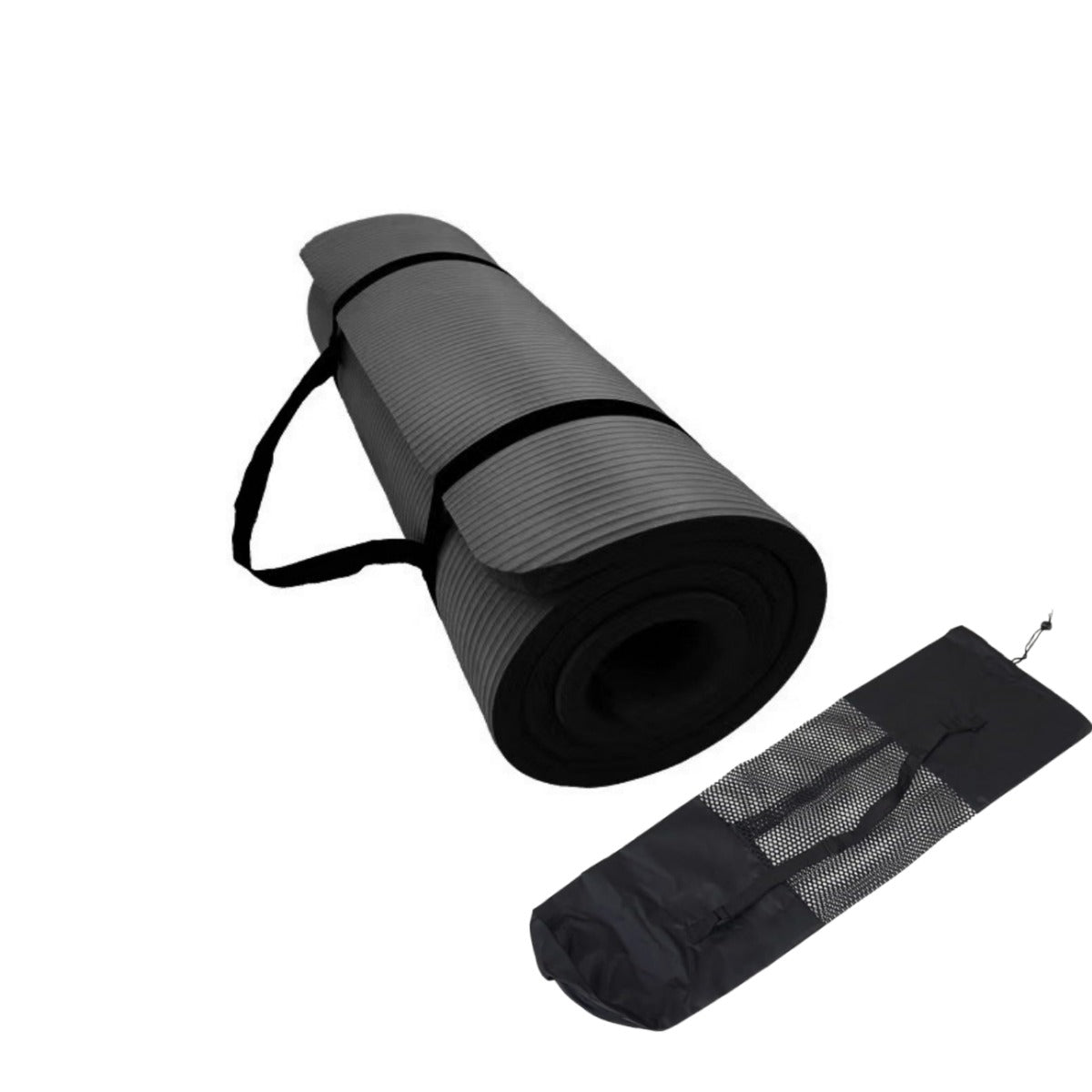 Thickened Yoga Mat with Mesh Storage Bag 182x60cm - Black