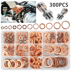 300pcs Copper Washers 12 Sizes O Ring Gaskets Set with Storage