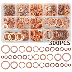 300pcs Copper Washers 12 Sizes O Ring Gaskets Set with Storage