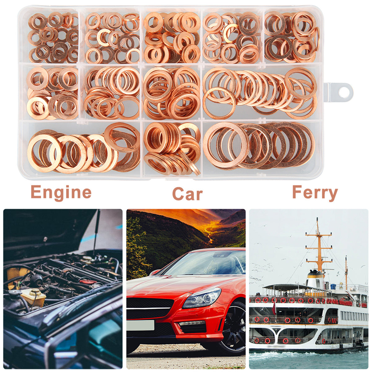 300pcs Copper Washers 12 Sizes O Ring Gaskets Set with Storage