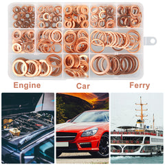 300pcs Copper Washers 12 Sizes O Ring Gaskets Set with Storage