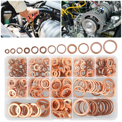 300pcs Copper Washers 12 Sizes O Ring Gaskets Set with Storage