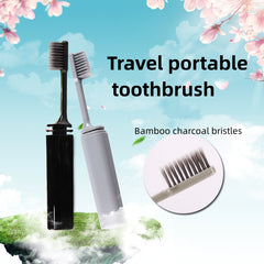 2pcs Bamboo Charcoal Toothbrush Foldable Mini Travel Size Oral Care Toothbrush