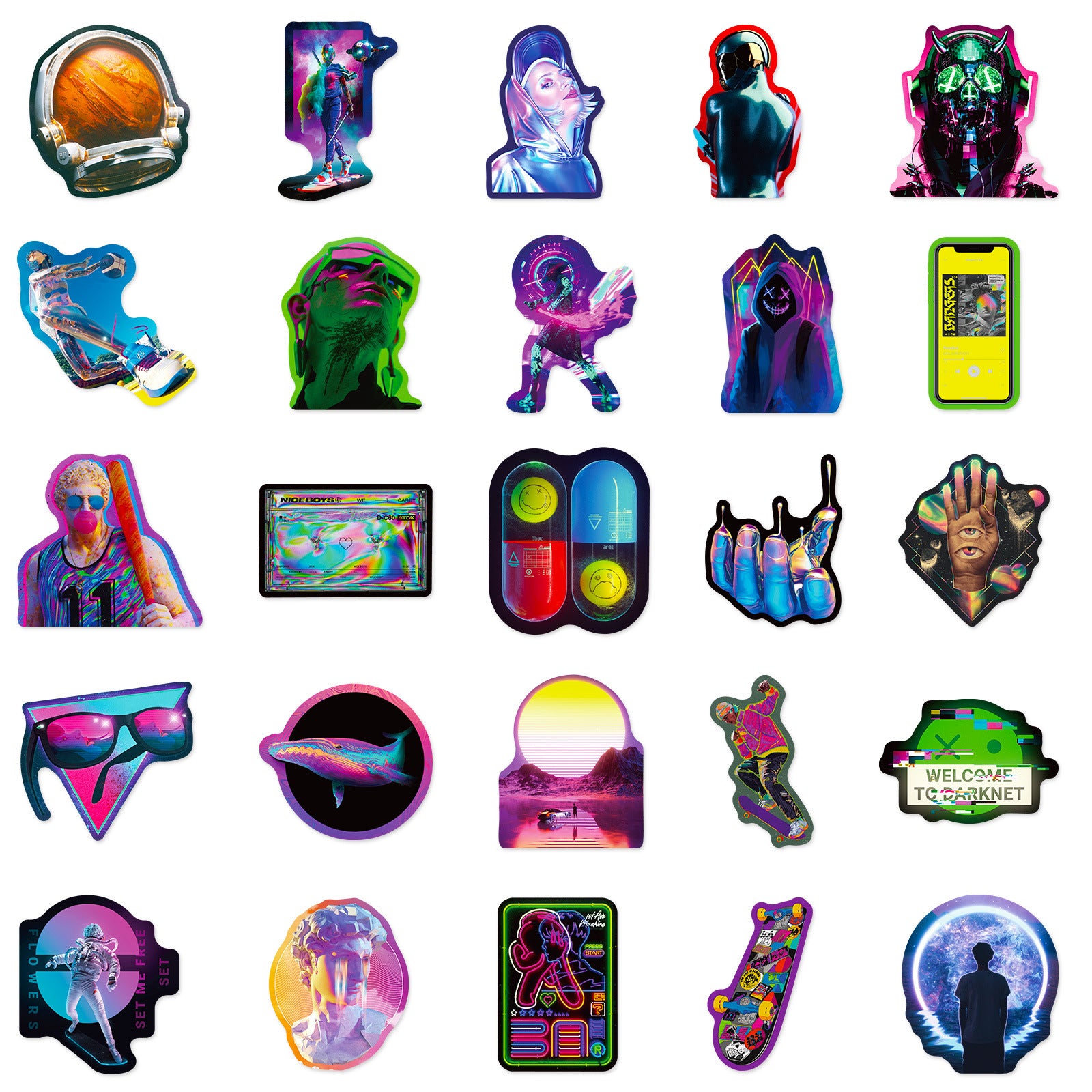 50pcs Holographic Laser Style Stickers for DIY Skateboard Guitar Cup