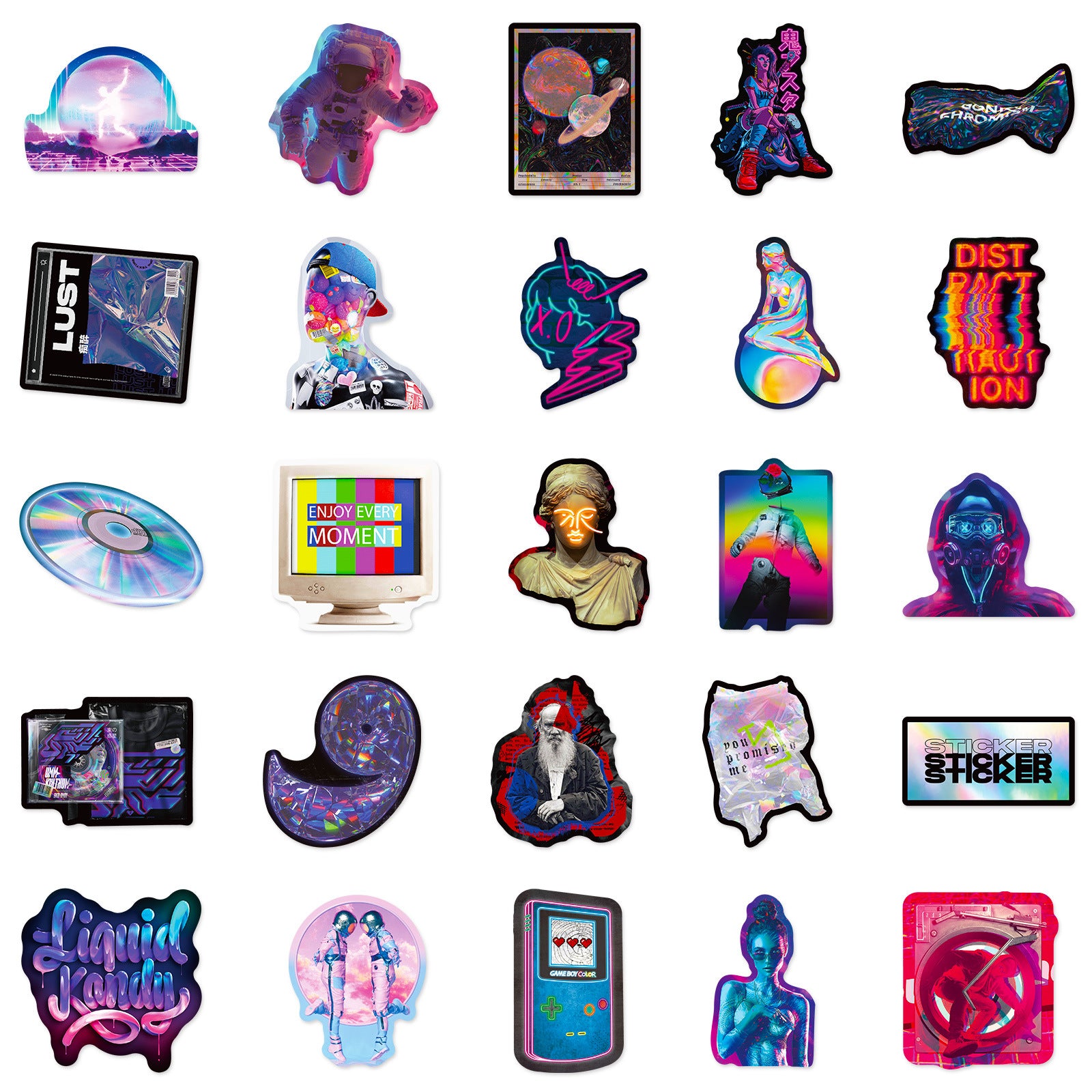 50pcs Holographic Laser Style Stickers for DIY Skateboard Guitar Cup
