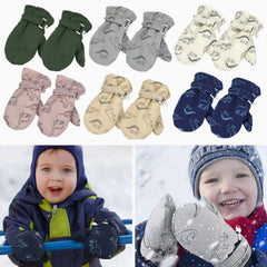 Kids Winter Dinosaur Ski Mittens Plush Thick Warm Cartoon Anti Cold Gloves
