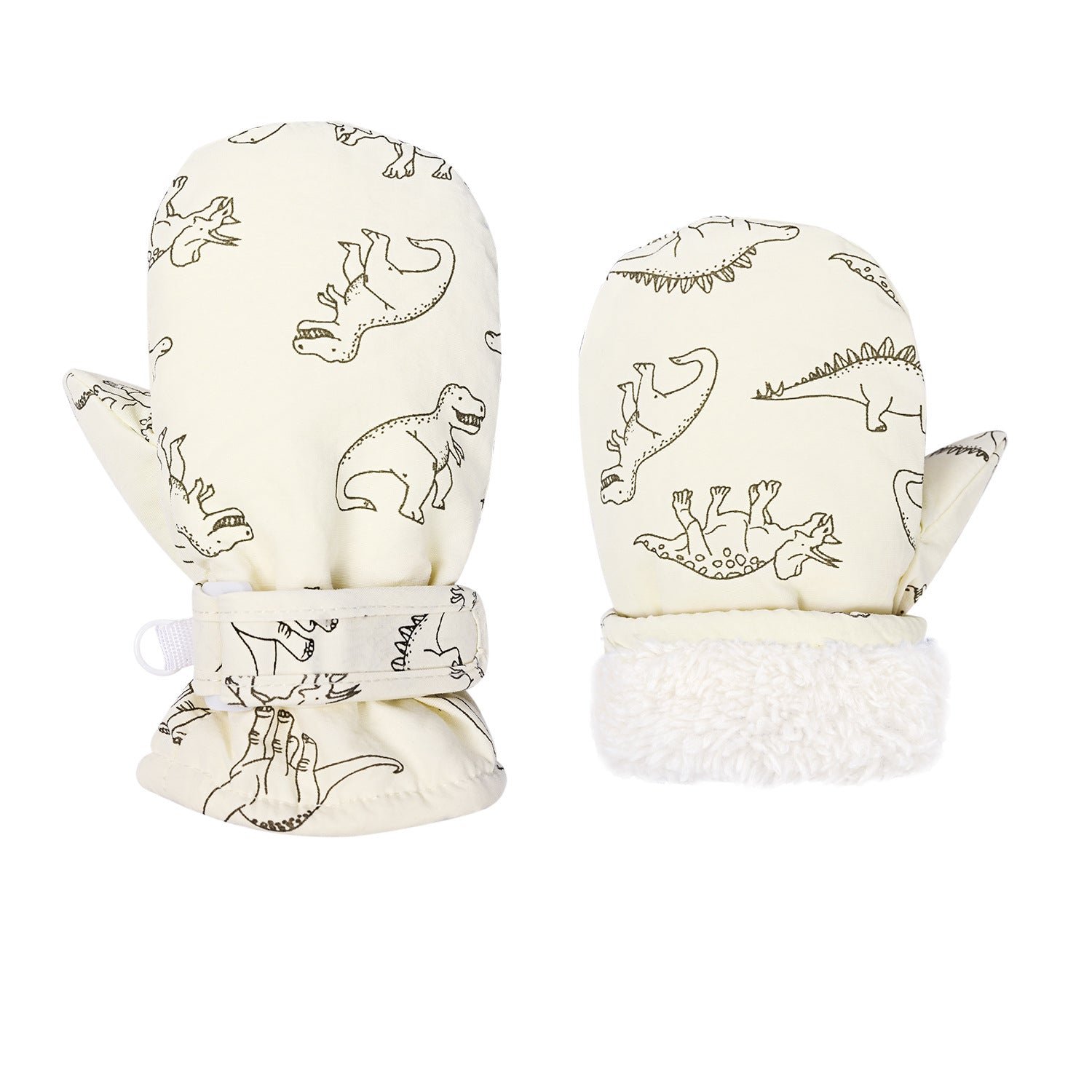 Kids Winter Dinosaur Ski Mittens Plush Thick Warm Cartoon Anti Cold Gloves