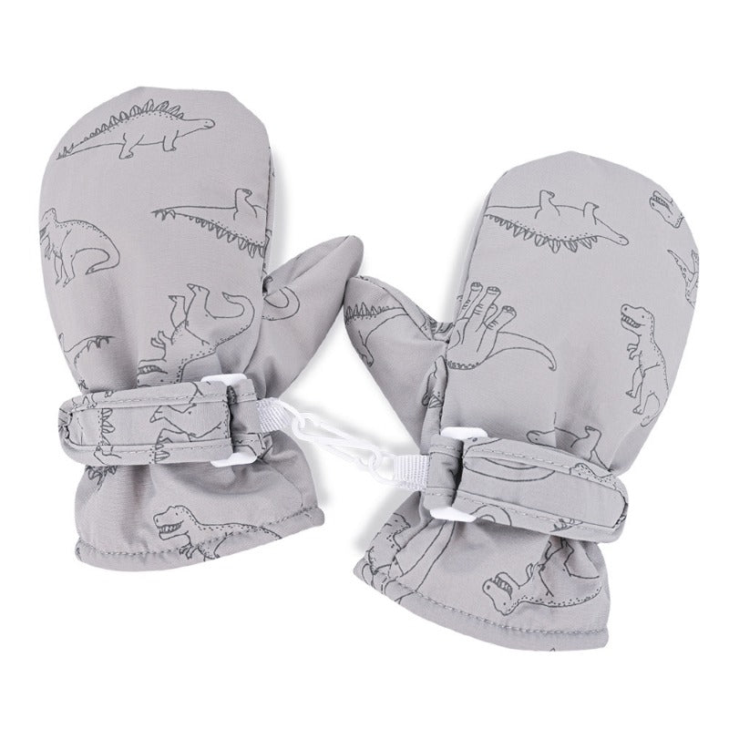 Kids Winter Dinosaur Ski Mittens Plush Thick Warm Cartoon Anti Cold Gloves