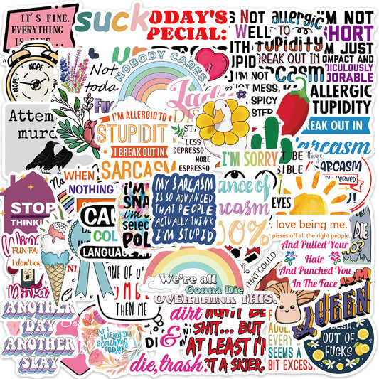 50pcs Sarcastic Stickers Funny Quotes Waterproof Vinyl Stickers Gift