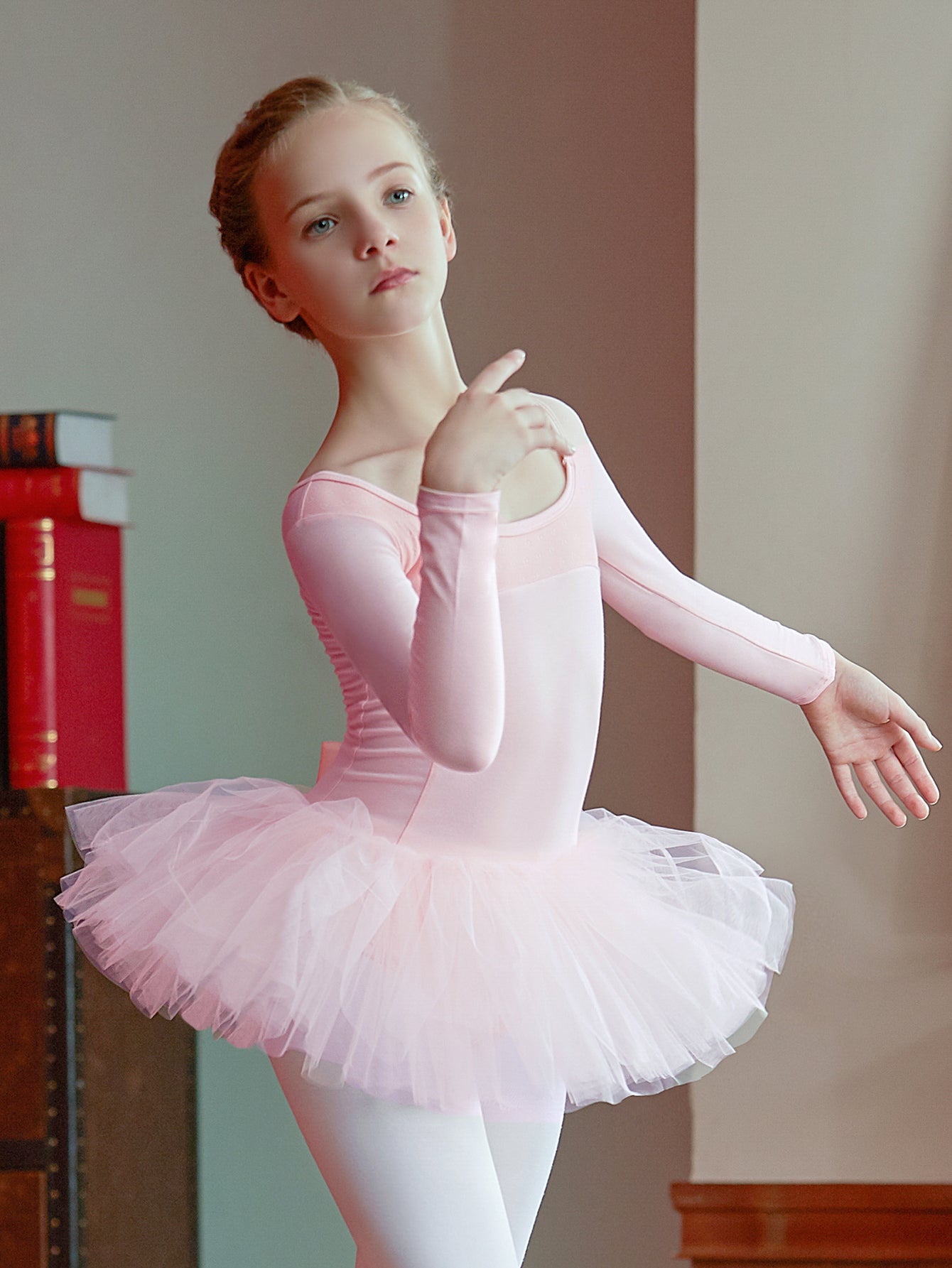 Stretchy Ballet Leotard Long Sleeve Gymnastics Dress Girls