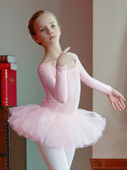 Stretchy Ballet Leotard Long Sleeve Gymnastics Dress Girls