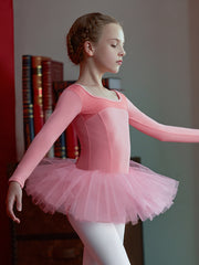 Stretchy Ballet Leotard Long Sleeve Gymnastics Dress Girls