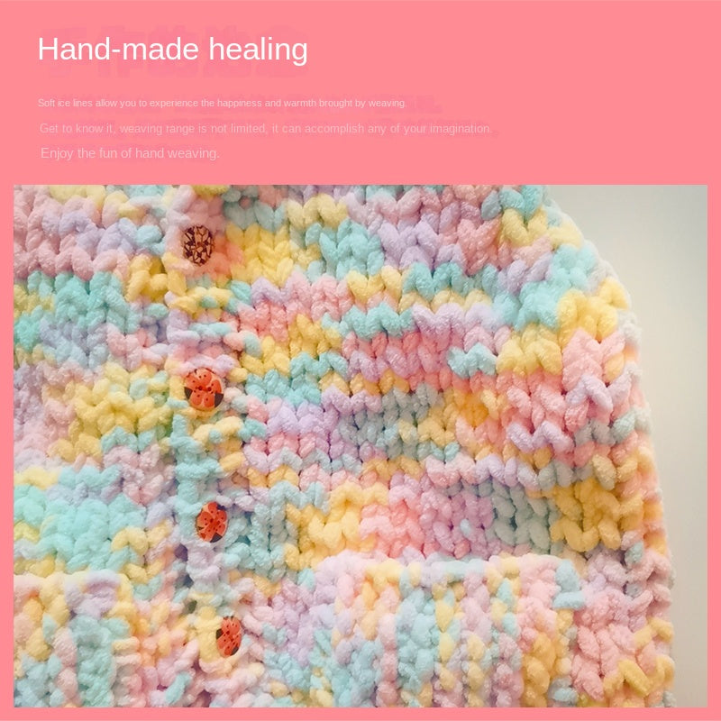 Hand Knitted Woolen Scarf Ice Strip Thread 30m Long Polyester Colorful Yarn