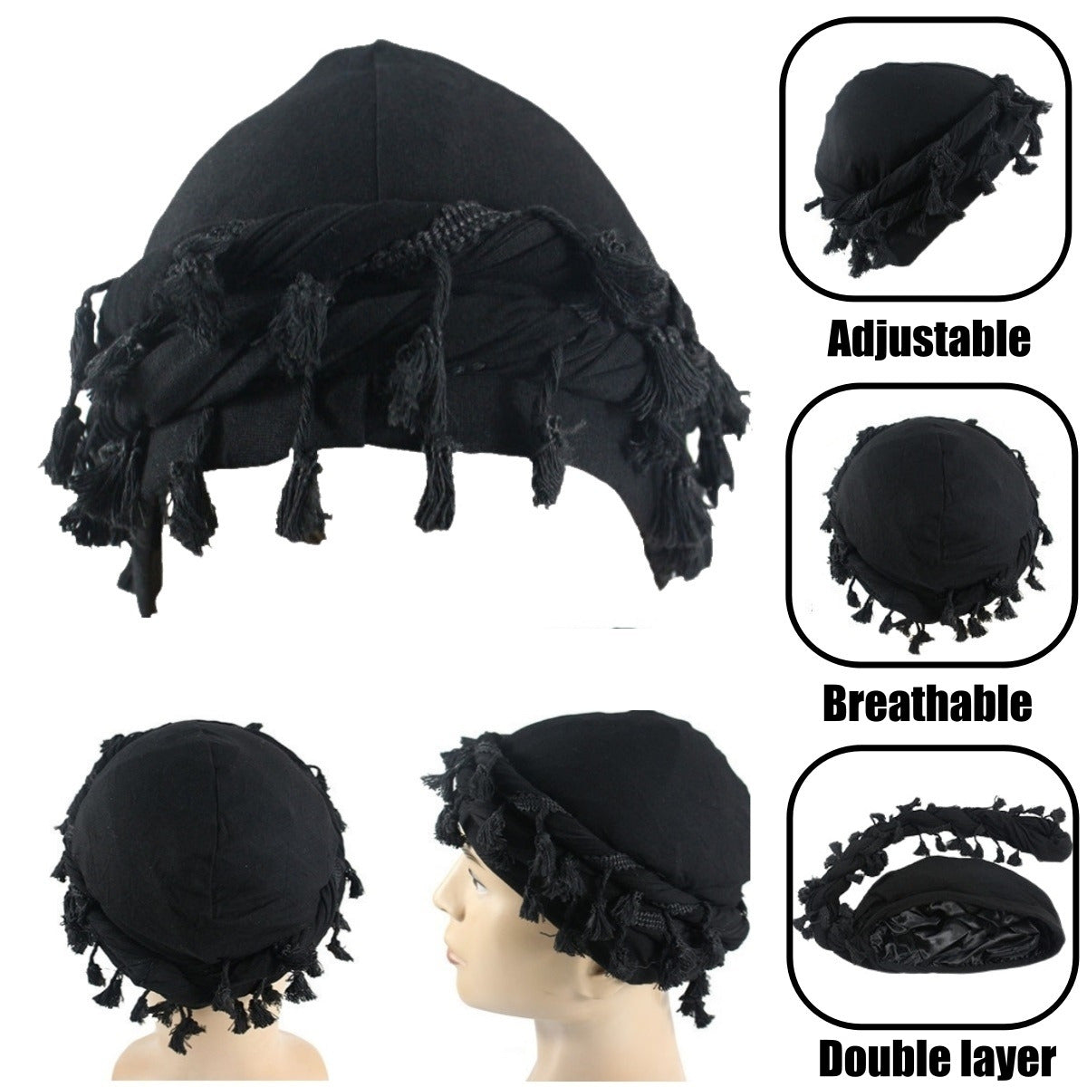 Vintage Twist Head Wraps Turban for Men Durag Tassel