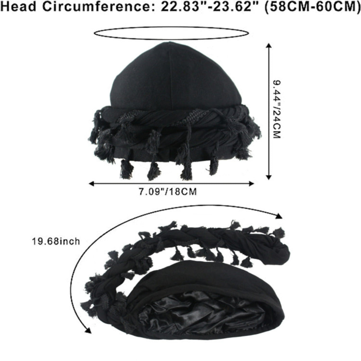 Vintage Twist Head Wraps Turban for Men Durag Tassel